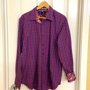 Robert Graham Purple and Blue Plaid Dress Shirt